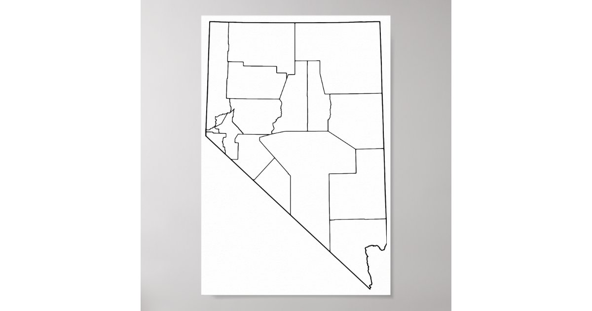 Nevada Counties Blank Outline Map Poster Zazzle 8210