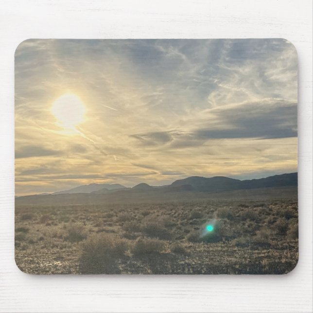Nevada Desert Sunset – Golden Sky Over Horizon Mouse Pad (Front)