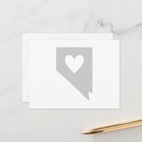 Nevada Gray State Map Shape with Heart Cutout Postcard