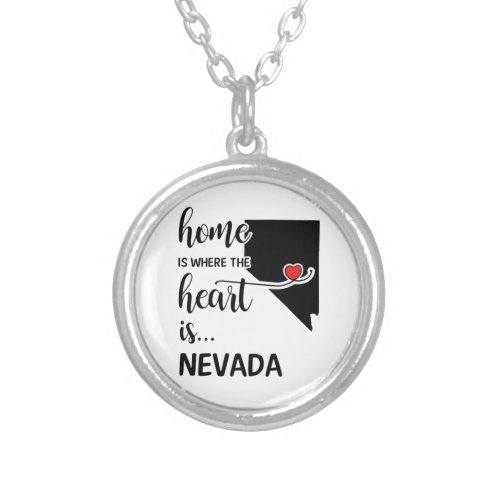Nevada home is where the heart is silver plated necklace