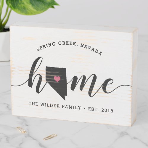 Nevada Home State Rustic Family Name Wooden Box Sign
