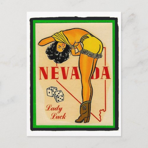 Nevada Lady Luck Vintage pin up girl Travel Postcard