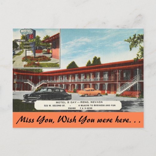 Nevada Motel B Gay Reno Postcard