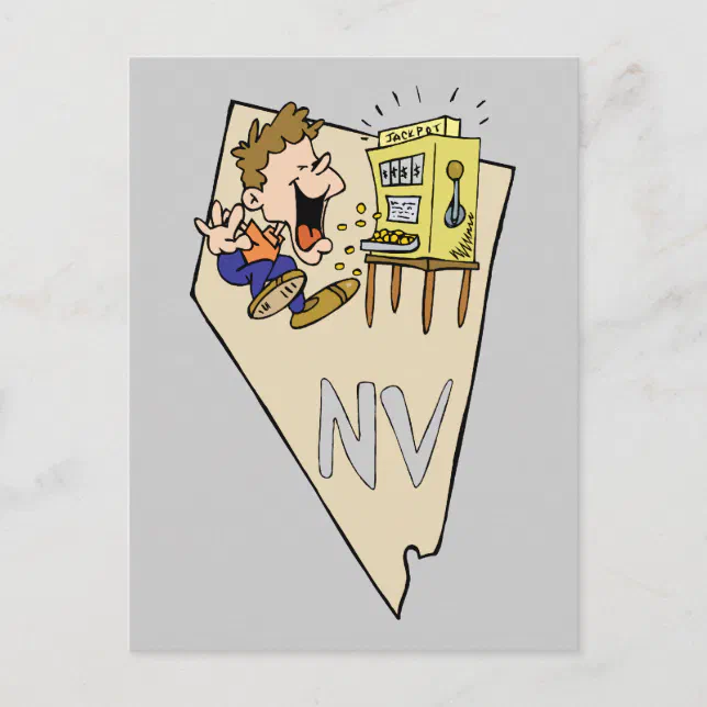 Nevada NV State Map & Gambler Jackpot Cartoon Postcard Zazzle