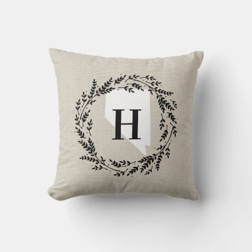 Nevada Rustic Wreath Monogram Throw Pillow