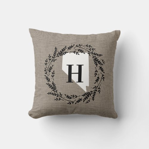 Nevada Rustic Wreath Monogram Throw Pillow