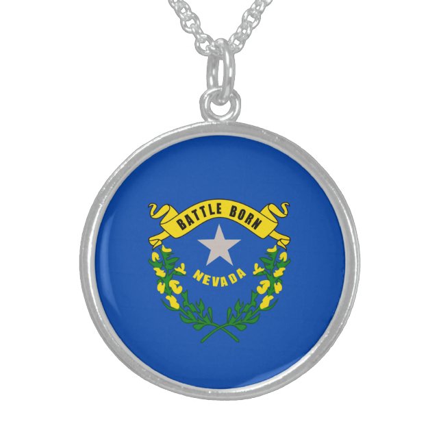 Nevada State Flag Design Sterling Silver Necklace (Front)