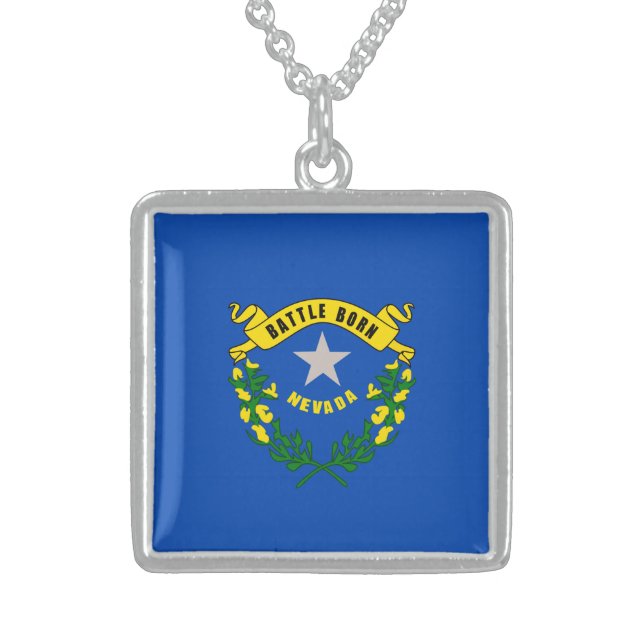 Nevada State Flag Design Sterling Silver Necklace (Front)