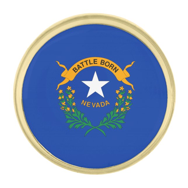 Nevada State Flag Gold Finish Lapel Pin (Front)