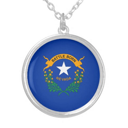Nevada State Flag Silver Plated Necklace