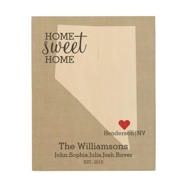 Nevada State Map Custom Family Name Established Wood Wall Art (Front)