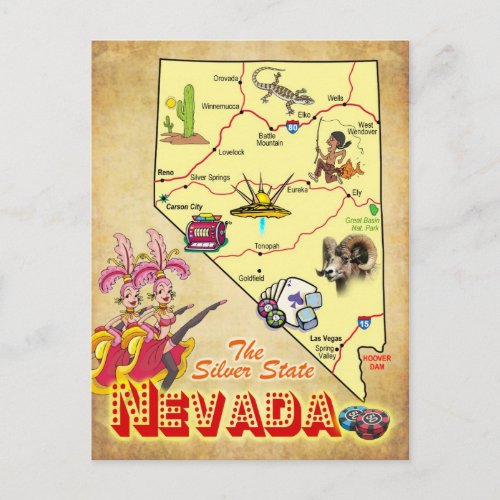 Nevada State Map Postcard