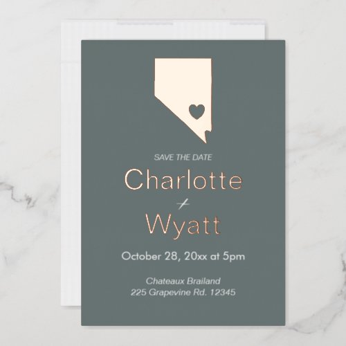 Nevada State Map Script Save The Date Rose Gold Foil Invitation