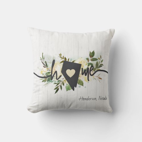 Nevada State Personalized Home City Rustic Floral Throw Pillow