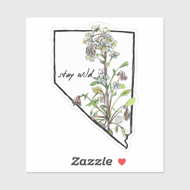 Nevada Stay Wild White Flower State Shape Sticker (Sheet)