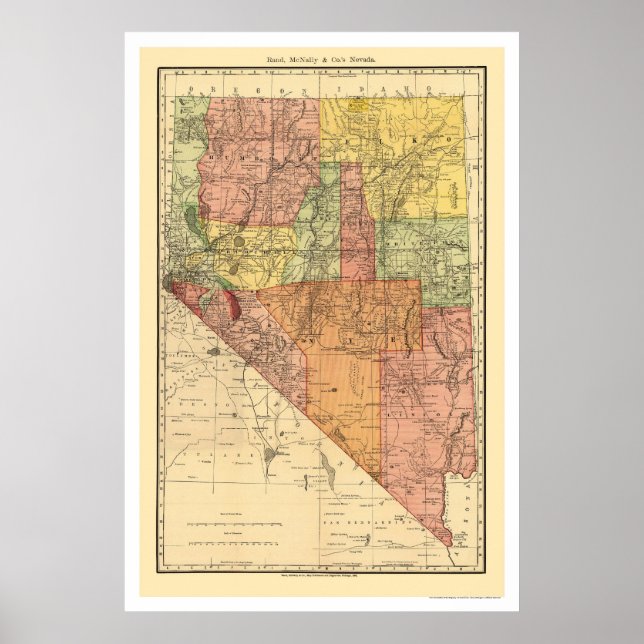 Nevada Town & Railroad Map 1893 Poster (Front)