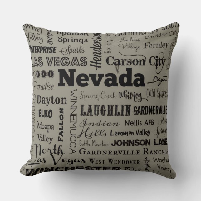Nevada typography throw pillow in gray & black (Front)