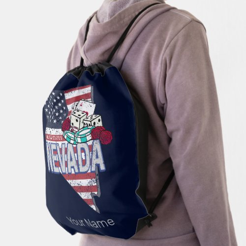 Nevada United States Retro Map Vintage USA Casino Drawstring Bag