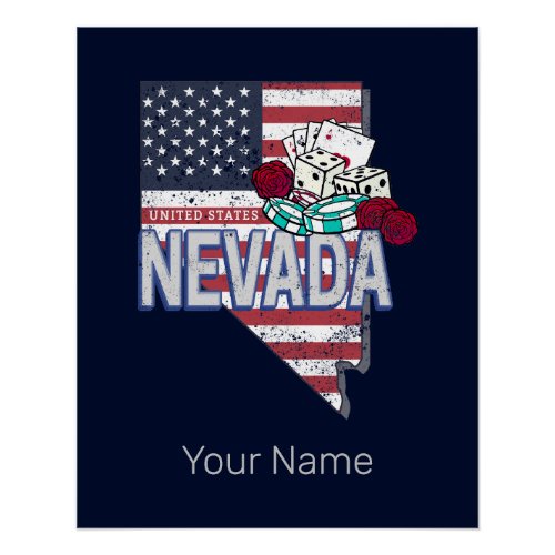 Nevada United States Retro Map Vintage USA Casino Poster