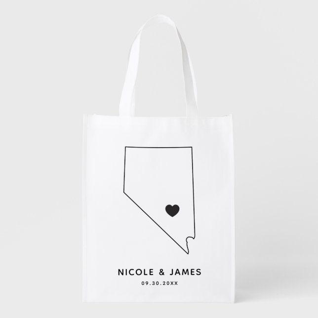 Nevada Wedding Welcome Bag Map Tote with Heart (Front)