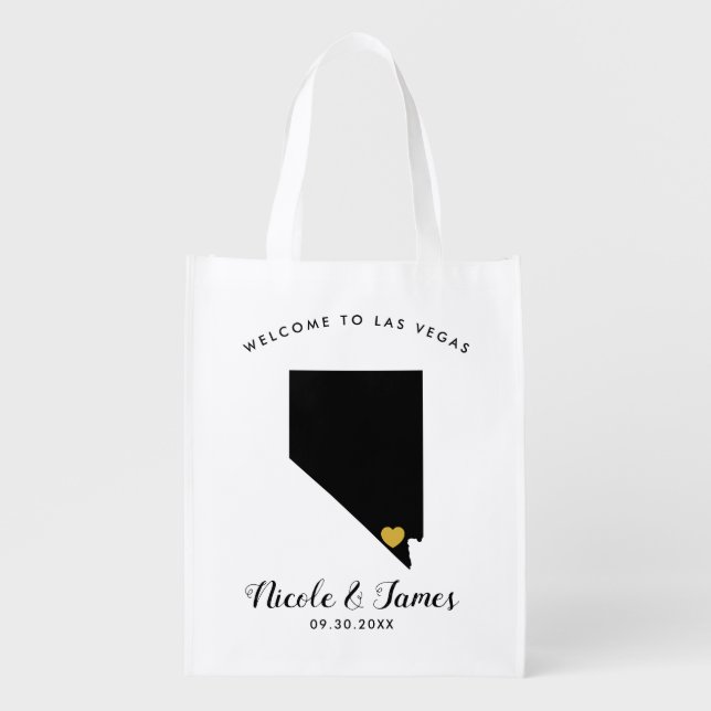 Nevada Wedding Welcome Bag Tote, Gold Heart (Front)