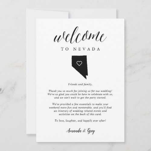 Nevada Wedding Welcome Letter  Itinerary