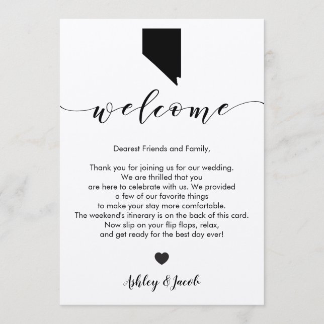 Nevada Wedding Welcome Letter & Itinerary Card (Front)