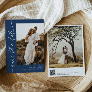 NEVE Navy Blue Photo Save The Date Card