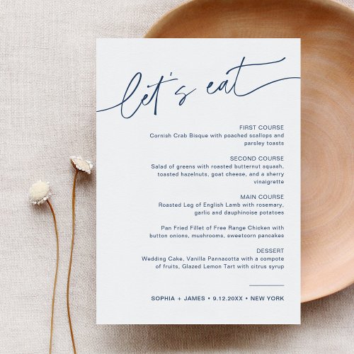 NEVE Navy Minimalist Wedding Dinner Menu Card
