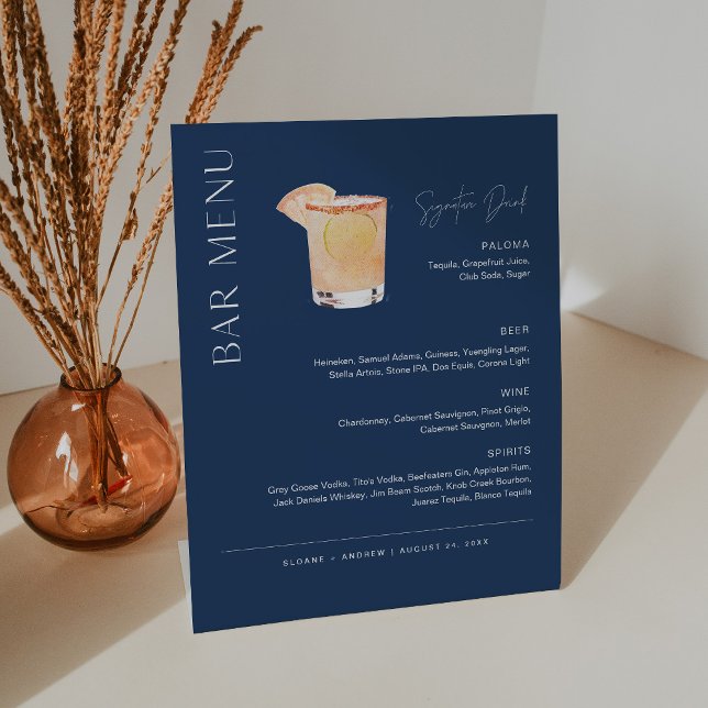 NEVE Navy Signature Drink Wedding Bar Menu Pedestal Sign (Creator Uploaded)