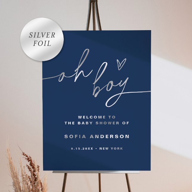NEVE Navy, Silver Foil Oh Boy Baby Shower Sign (Creator Uploaded)