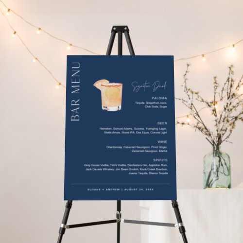 NEVE Navy Wedding Bar Menu Signature Drink Foam Board