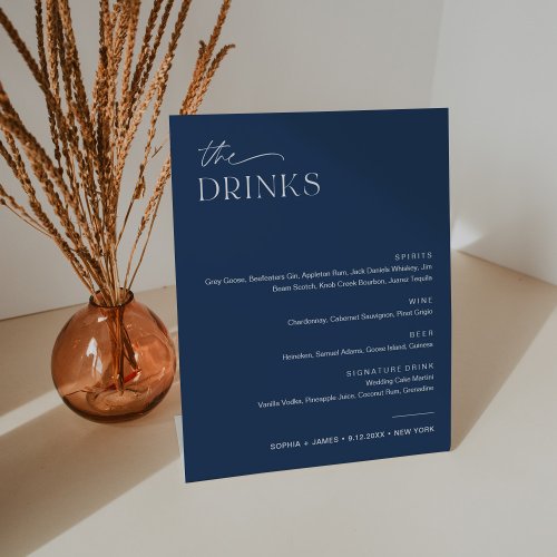 NEVE Navy Wedding Drink Bar Menu Pedestal Sign