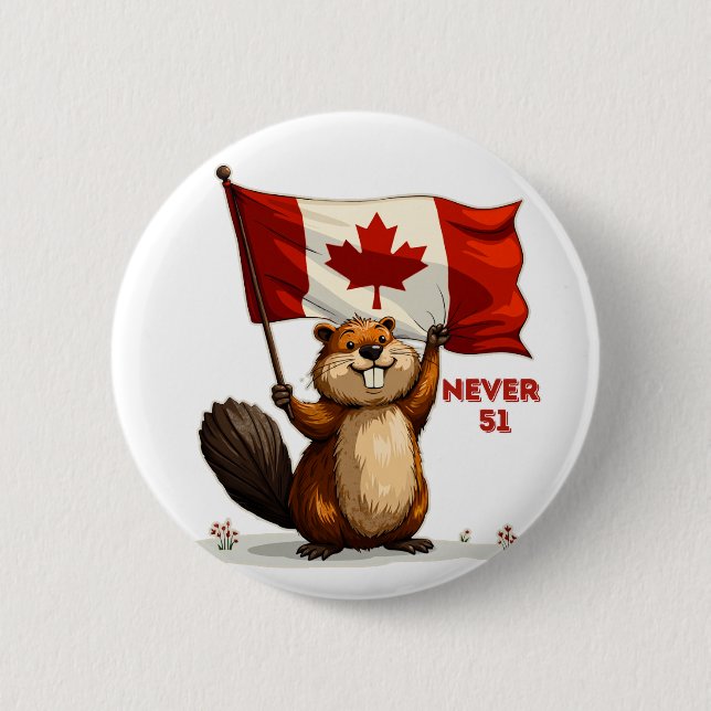 Never 51, Beaver, Canadian Flag Maple Leaf Button (Front)