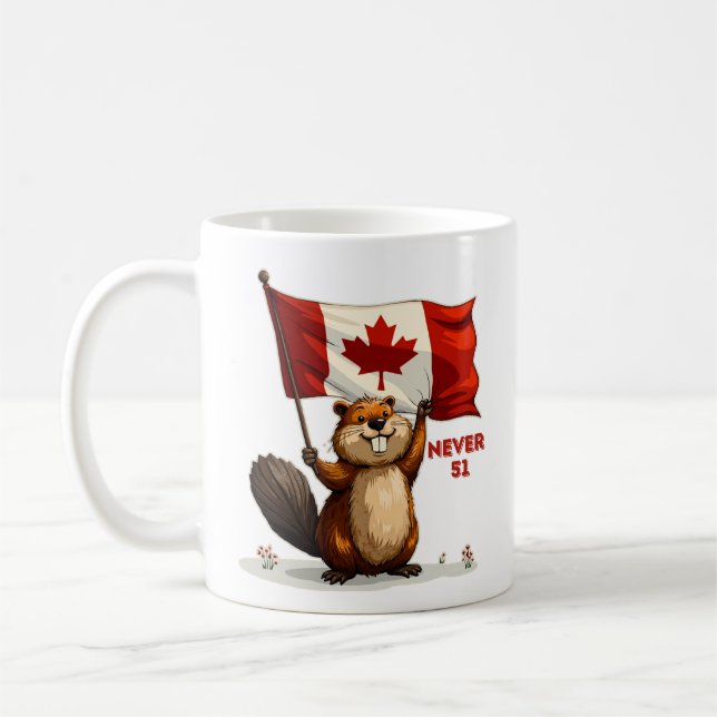 Never 51, Canada Canadian Flag Maple Leaf, Beaver Coffee Mug (Left)