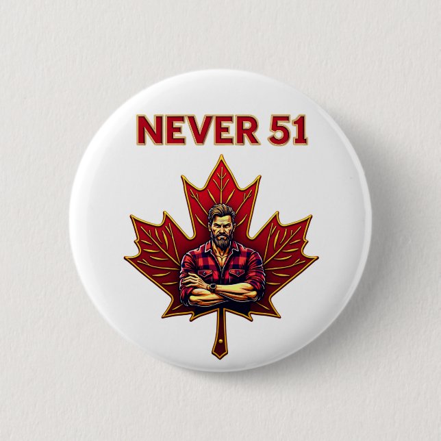 Never 51, Canada Flag Maple Leaf, Canadian Man,    Button (Front)