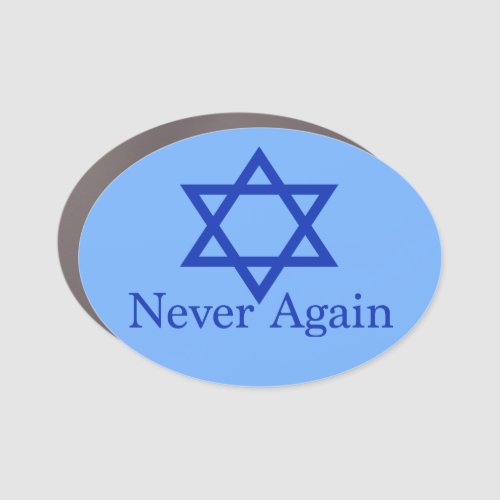 Never Again Jewish Holocaust Remembrance Blue Car Magnet