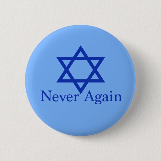 Never Again Jewish Holocaust Remembrance Button (Front)