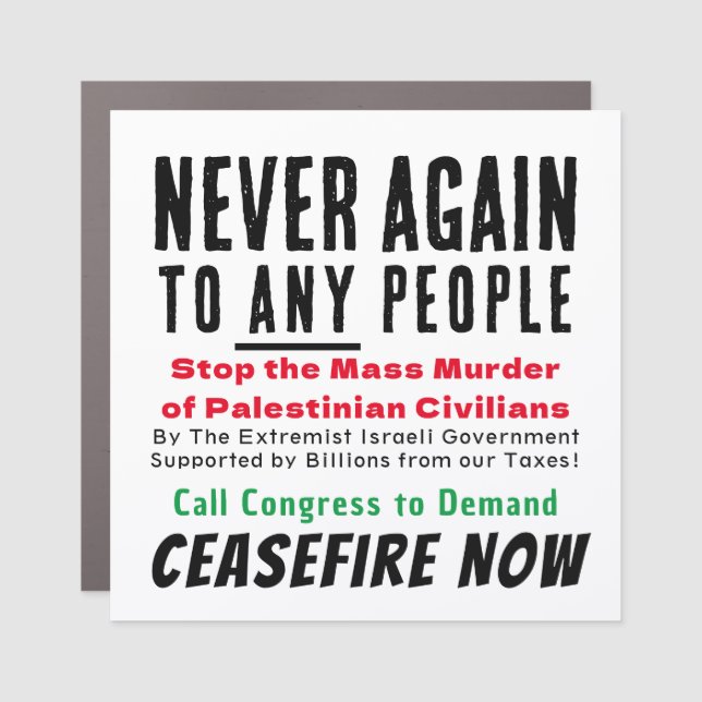 Never Again to Any People Car Magnet (Front)