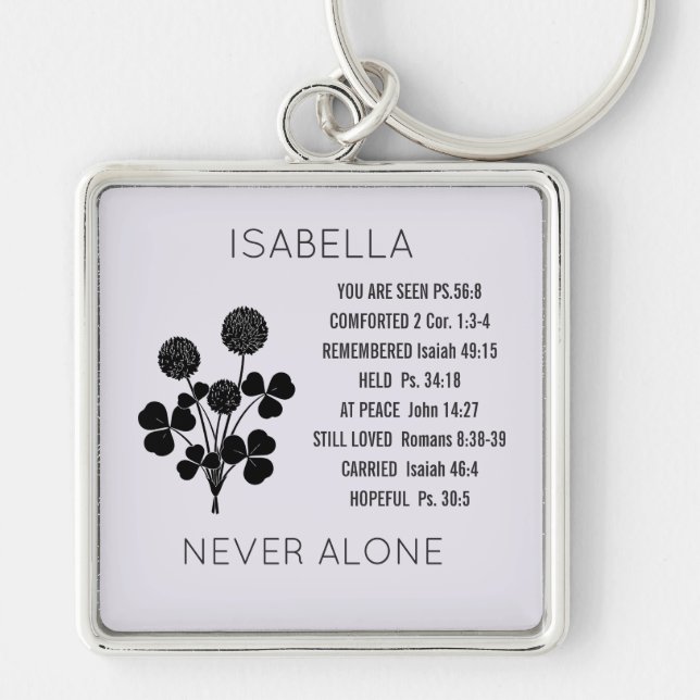 Never Alone Clover Scripture Metal Keychain (Front)
