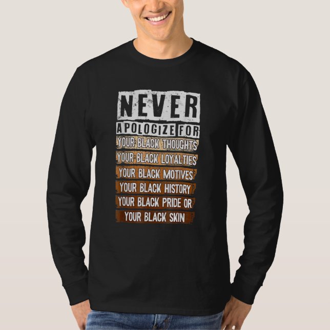 Never Apologize Black History Month BLM Melanin Pr T-Shirt (Front)