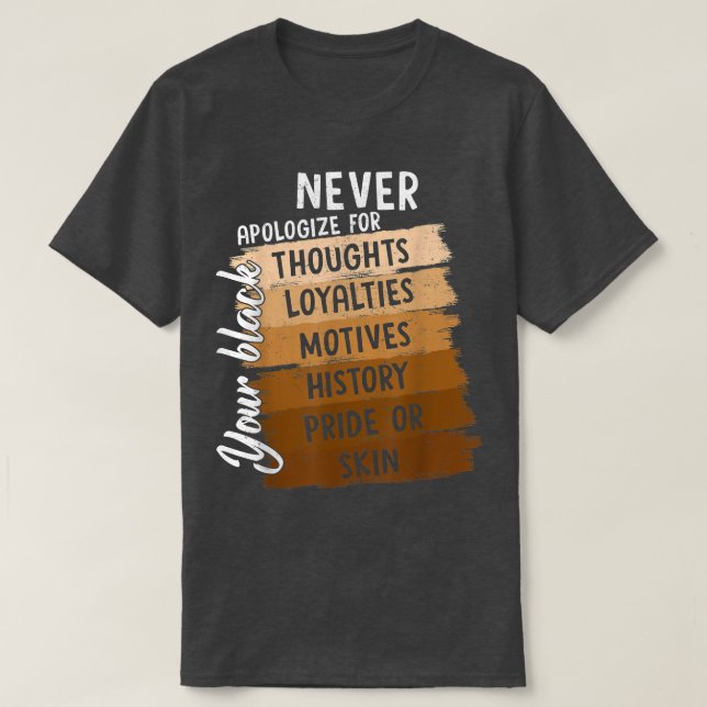 Never Apologize Black History Month BLM Melanin Pr T-Shirt (Design Front)