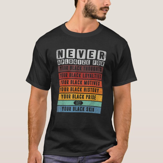 Never Apologize Black History Month BLM Melanin Pr T-Shirt (Front)