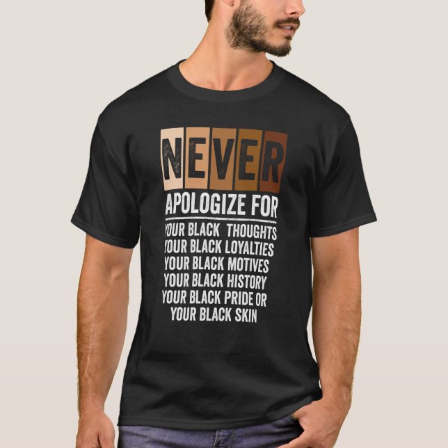 Never Apologize Black History Month BLM Melanin Pr T-Shirt (Front)