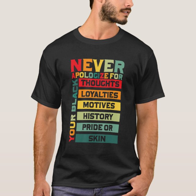Never Apologize Black History Month BLM Melanin Pr T-Shirt (Front)