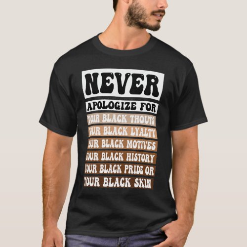 Never Apologize Black History Month BLM Melanin Pr T_Shirt