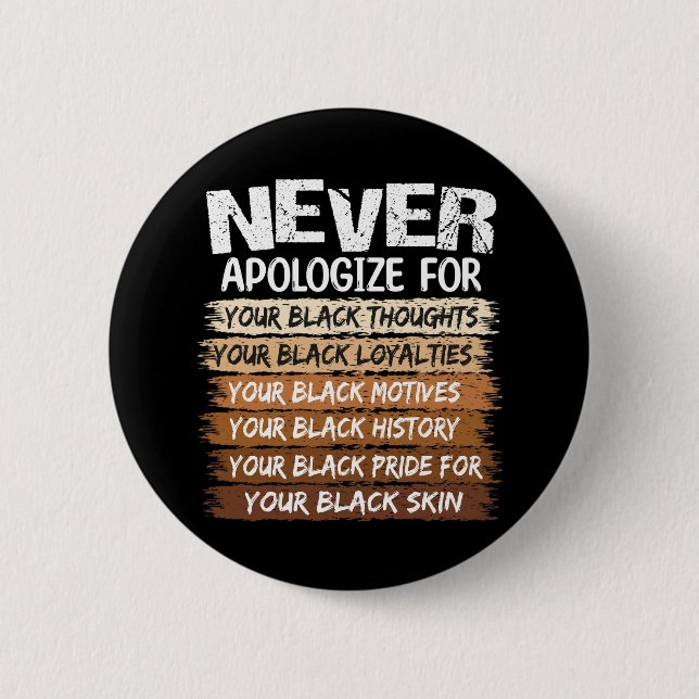 Never Apologize Black History Month Button (Front)