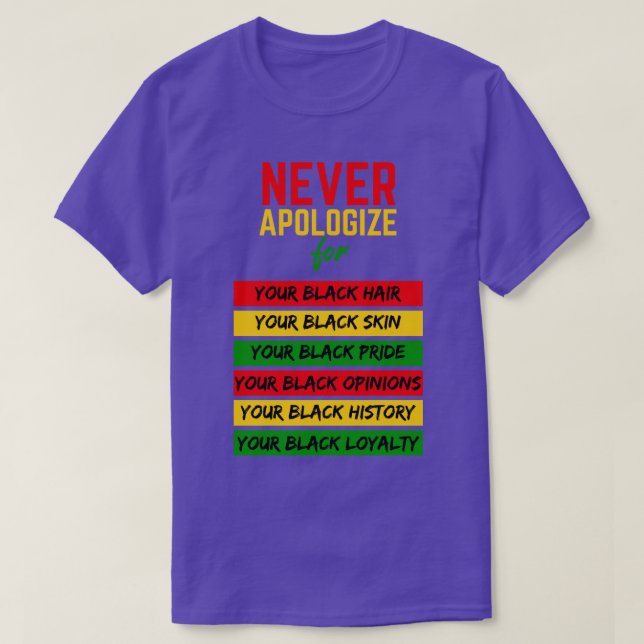 Never Apologize Black Pride Skin Hair Black Histor T-Shirt (Design Front)