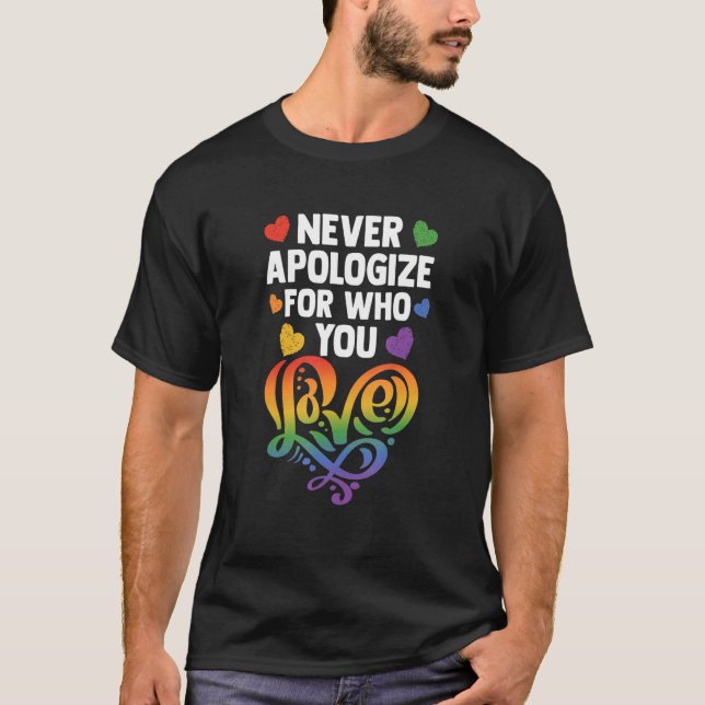 Never Apologize For Who You Are Rainbow Pride Lgbt T-Shirt (Front)
