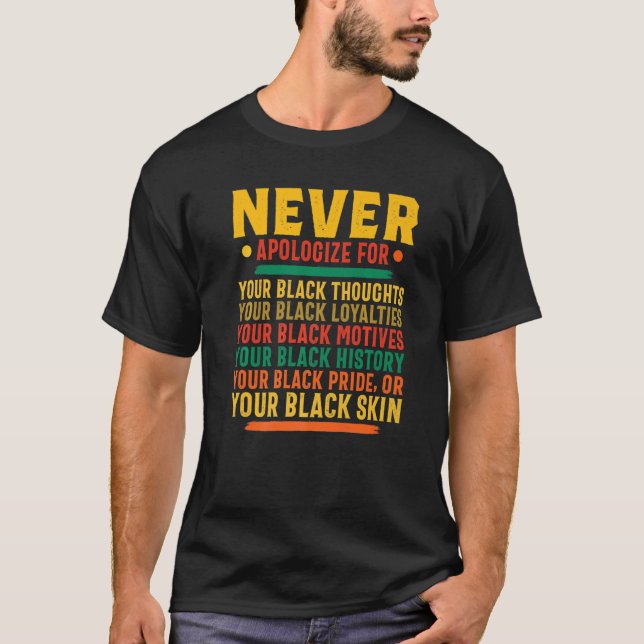 Never Apologize For Your Black Thoughts Black Hist T-Shirt (Front)